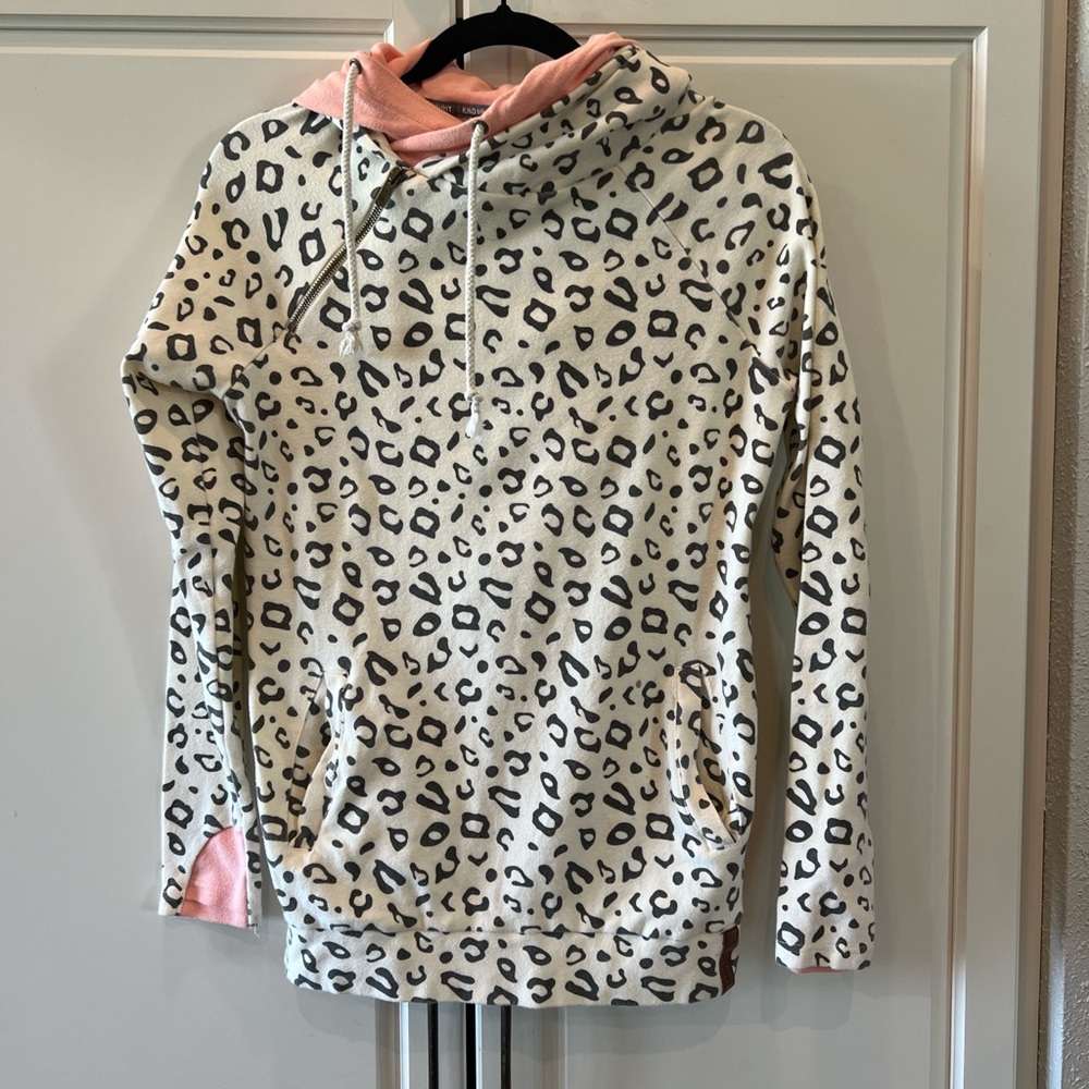 Leopard Print Hoodie with Pink Accents